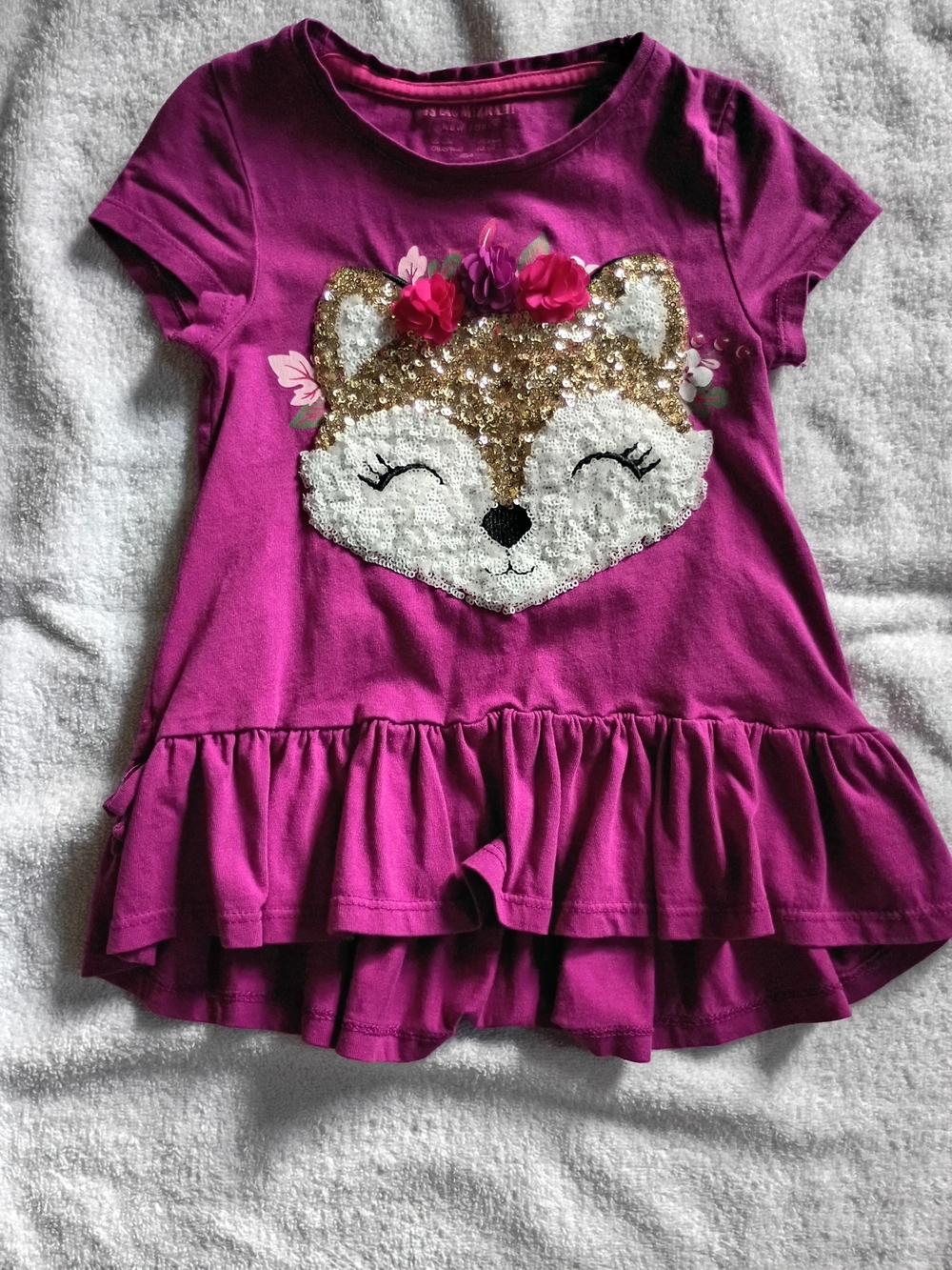 Isaac Mizrahi Girls' Magenta Fox Sequin Ruffle Tee